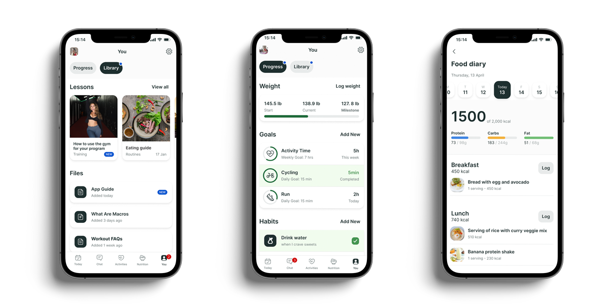 A mockup of the coaching app showcasing the different features.